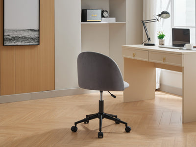 Velvet fabric office chair, mid back adjustable rotating computer chair, black legs, cushioned office chair with wheels - Korvel