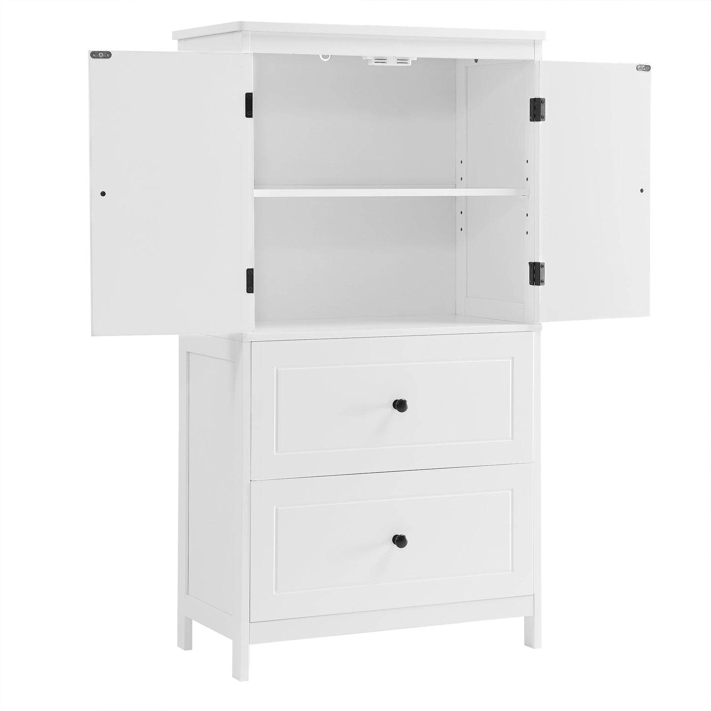 Bathroom Storage Cabinet, Cabinet with Two Doors and Drawers, Adjustable Shelf, MDF Board, White - Korvel