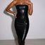 Women's Solid Color PU Leather Sexy Strapless Waist-Cinching Bodycon Dress - Korvel