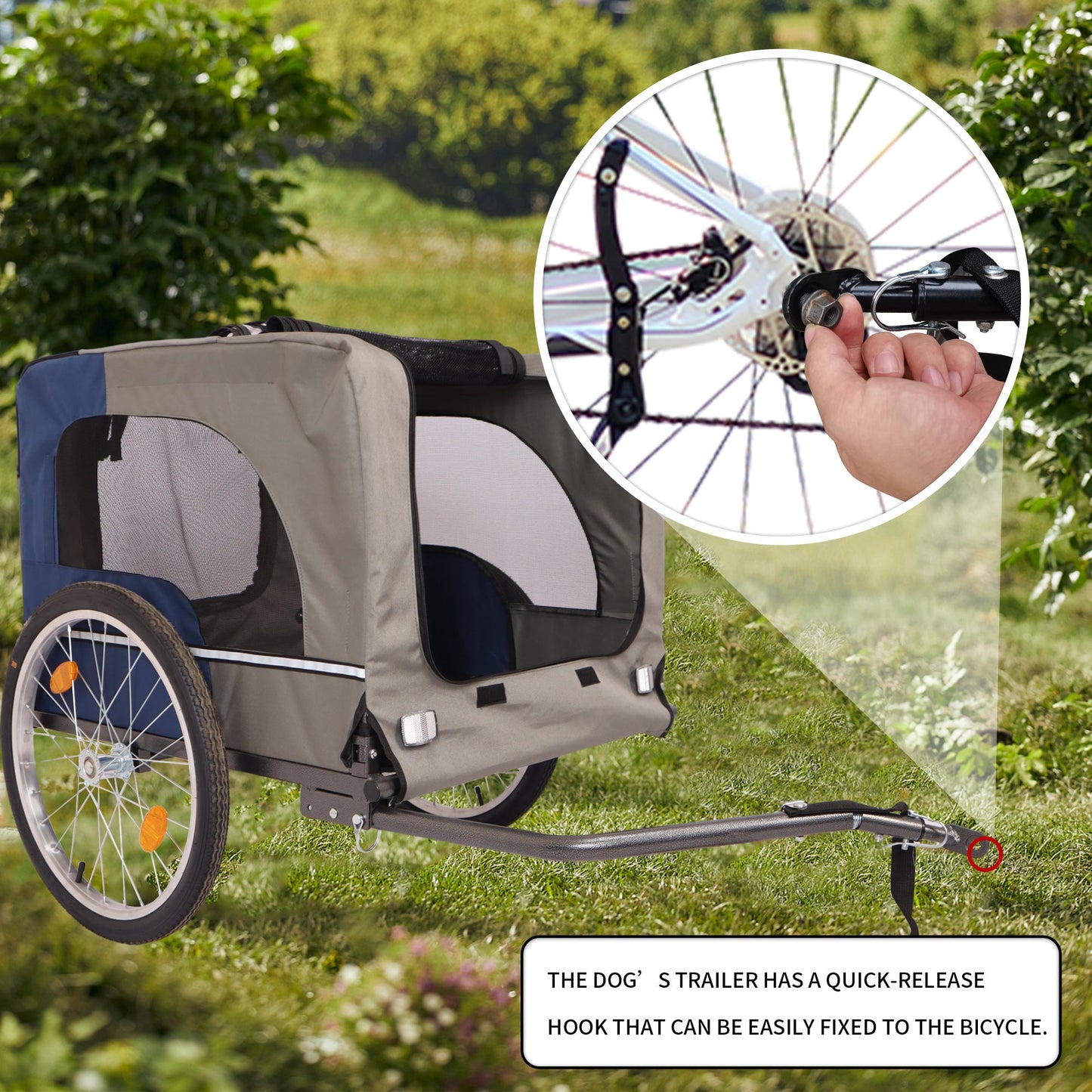 Tangkula Dog Bike Trailer Breathable Mesh Dog Cart with 3 Entrances Safety Flag 8 Reflectors - Korvel