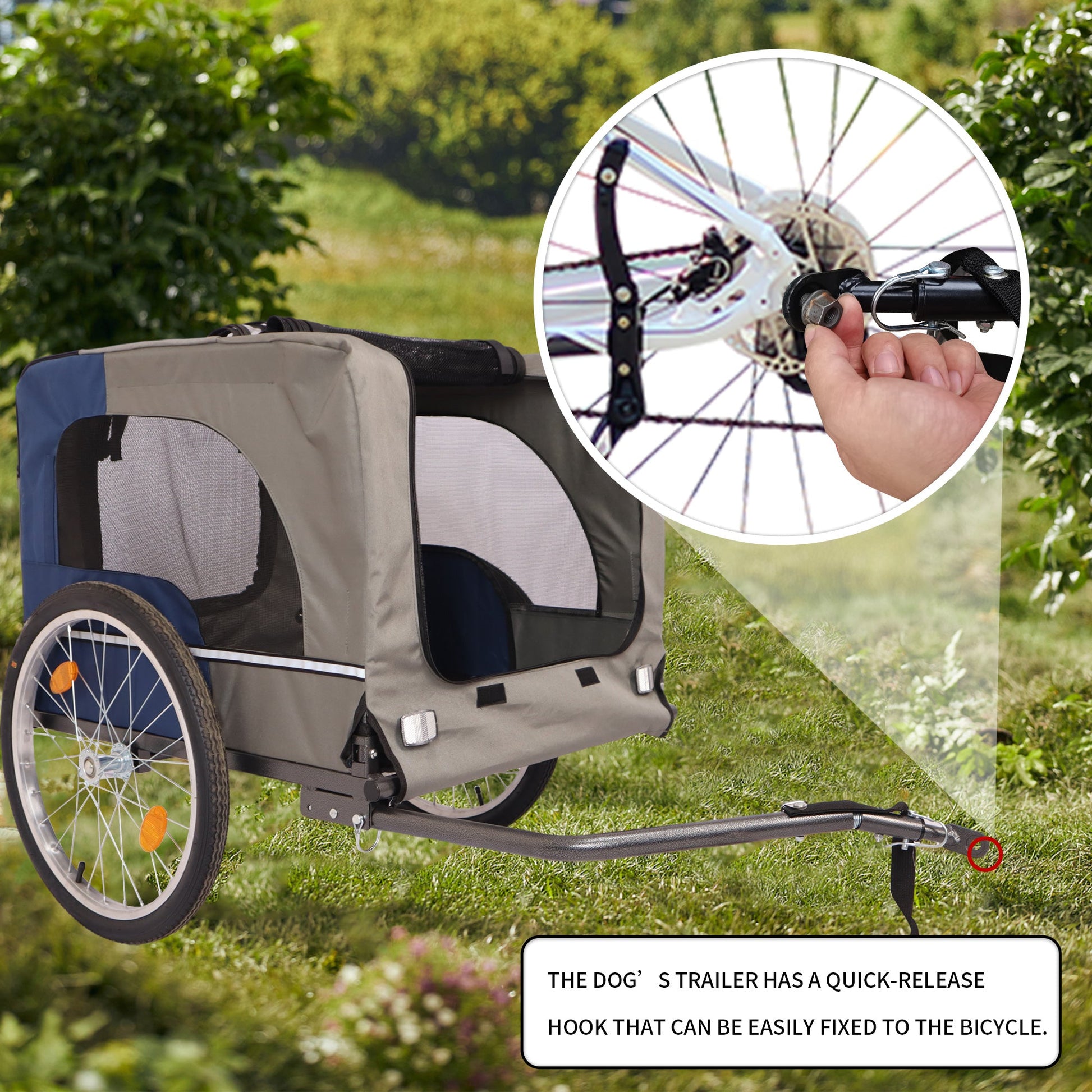 Tangkula Dog Bike Trailer Breathable Mesh Dog Cart with 3 Entrances Safety Flag 8 Reflectors - Korvel