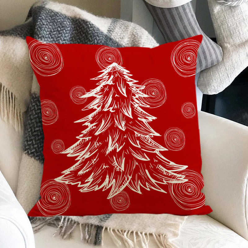 Christmas hat pillowcase linen Christmas tree letter print pillowcase holiday - Korvel