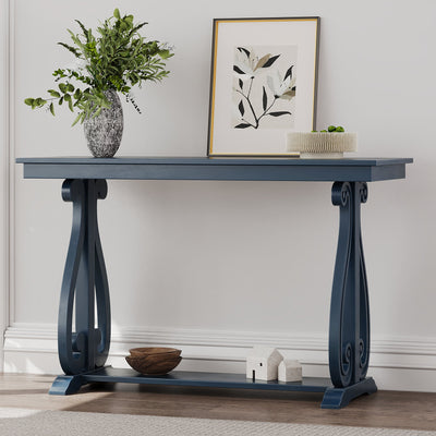 48-Inch Rustic Vintage Console Table --- Farmhouse Style Entryway Table with Open Shelf and Sturdy Construction (Navy) - Korvel