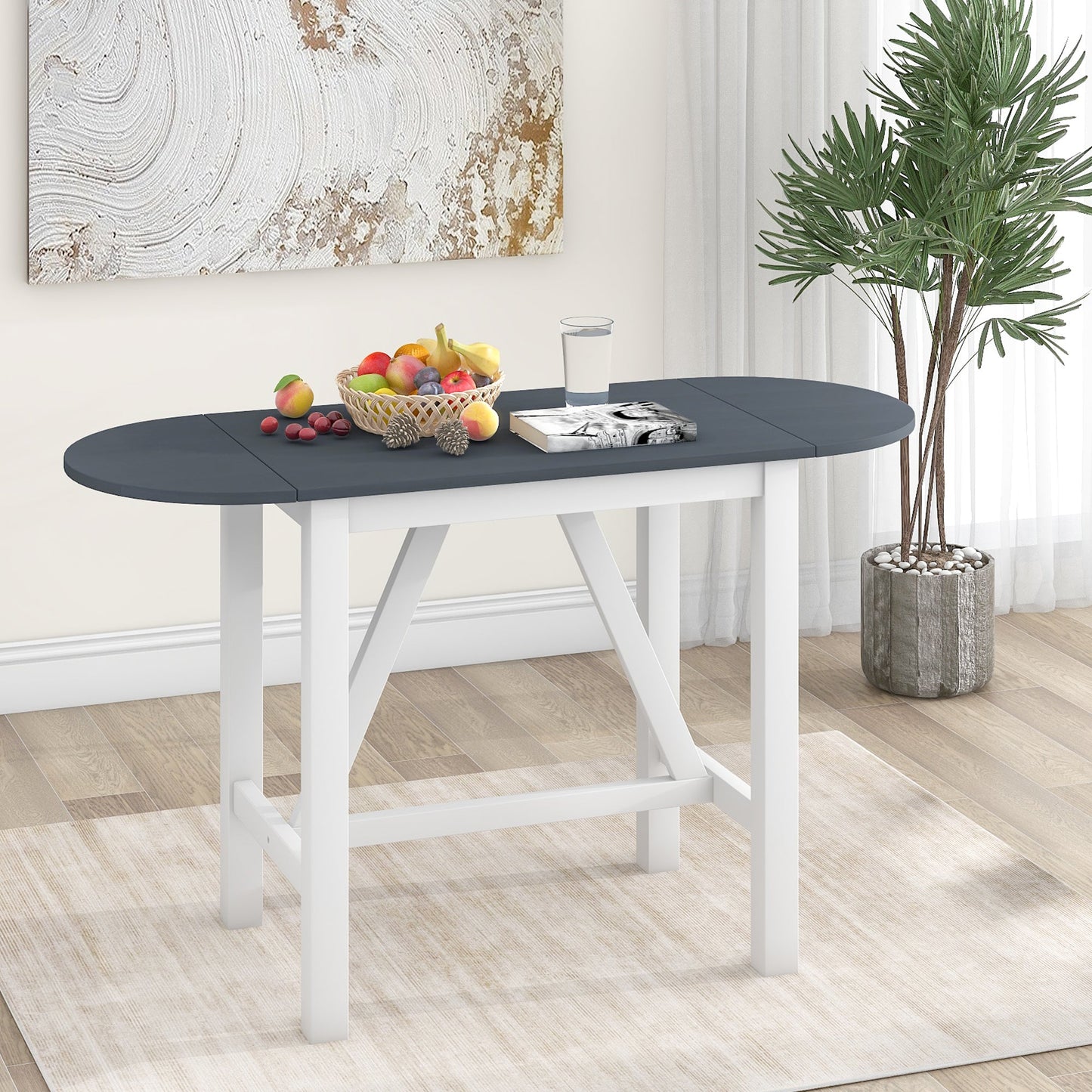 Ensemble de salle à manger surélevé en bois TOPMAX 3 pièces - Blanc et gris