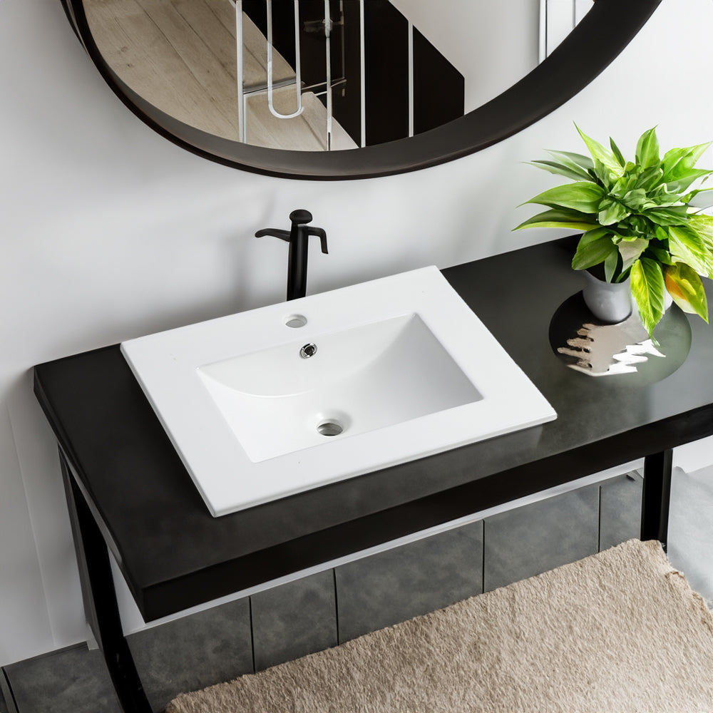 Basin de lavabo en céramique blanche premium de 24 pouces