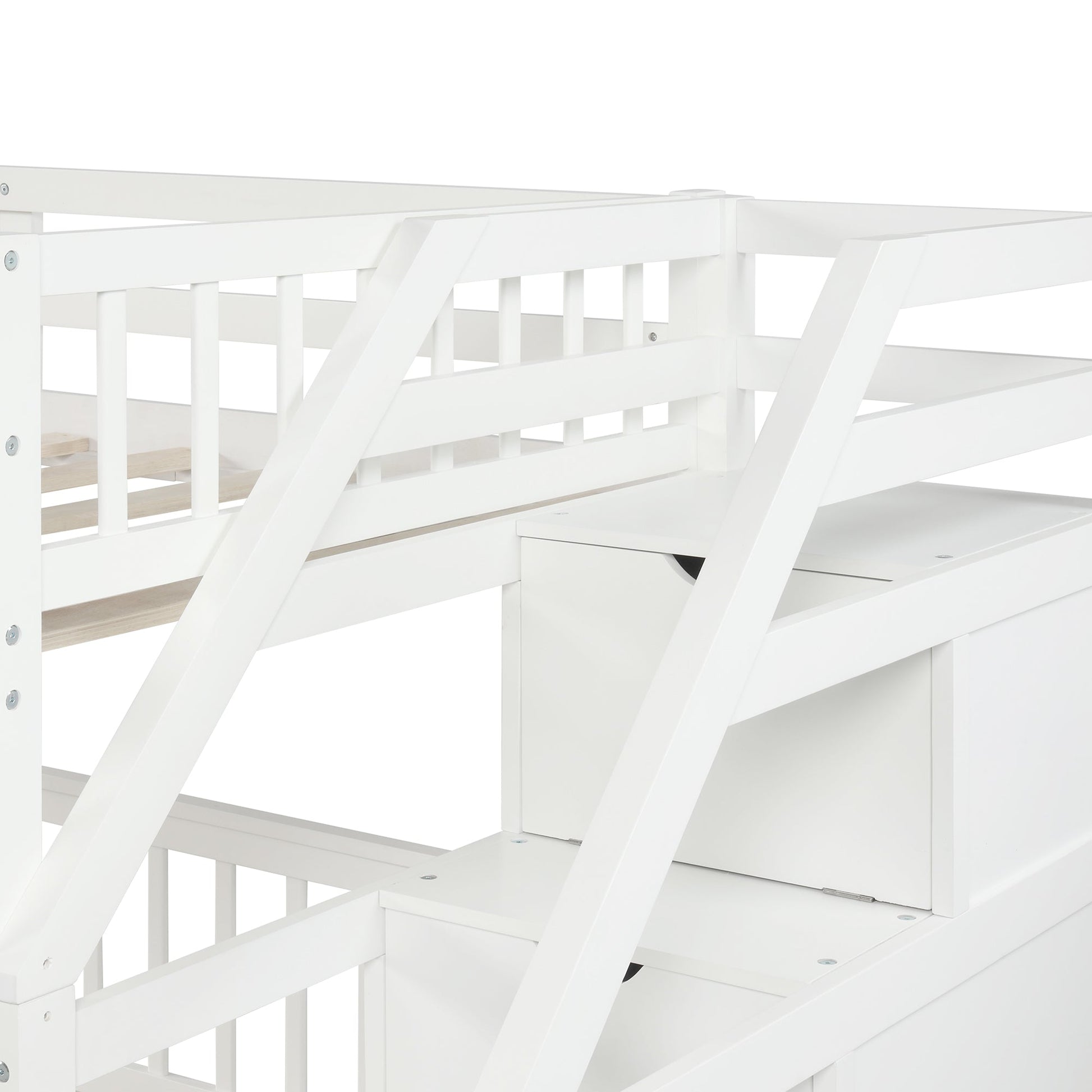 Twin over Full Loft Bed with Staircase,White - Korvel