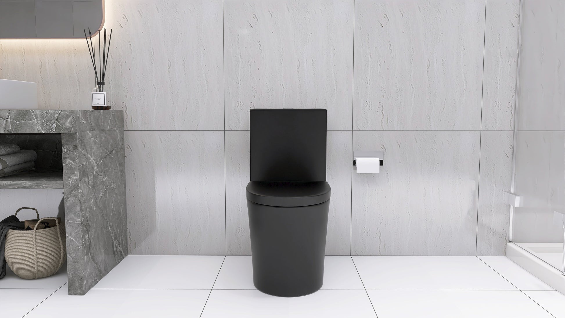 Matte Black Elongated One Piece Toilet Dual Flush 1.1/1.6 GPF Water Saving Map 1000g,Matte Black - Korvel