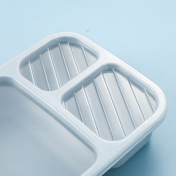 Microwaveable rectangular wheat straw compartment lunch box fresh-keeping lunch box - Korvel