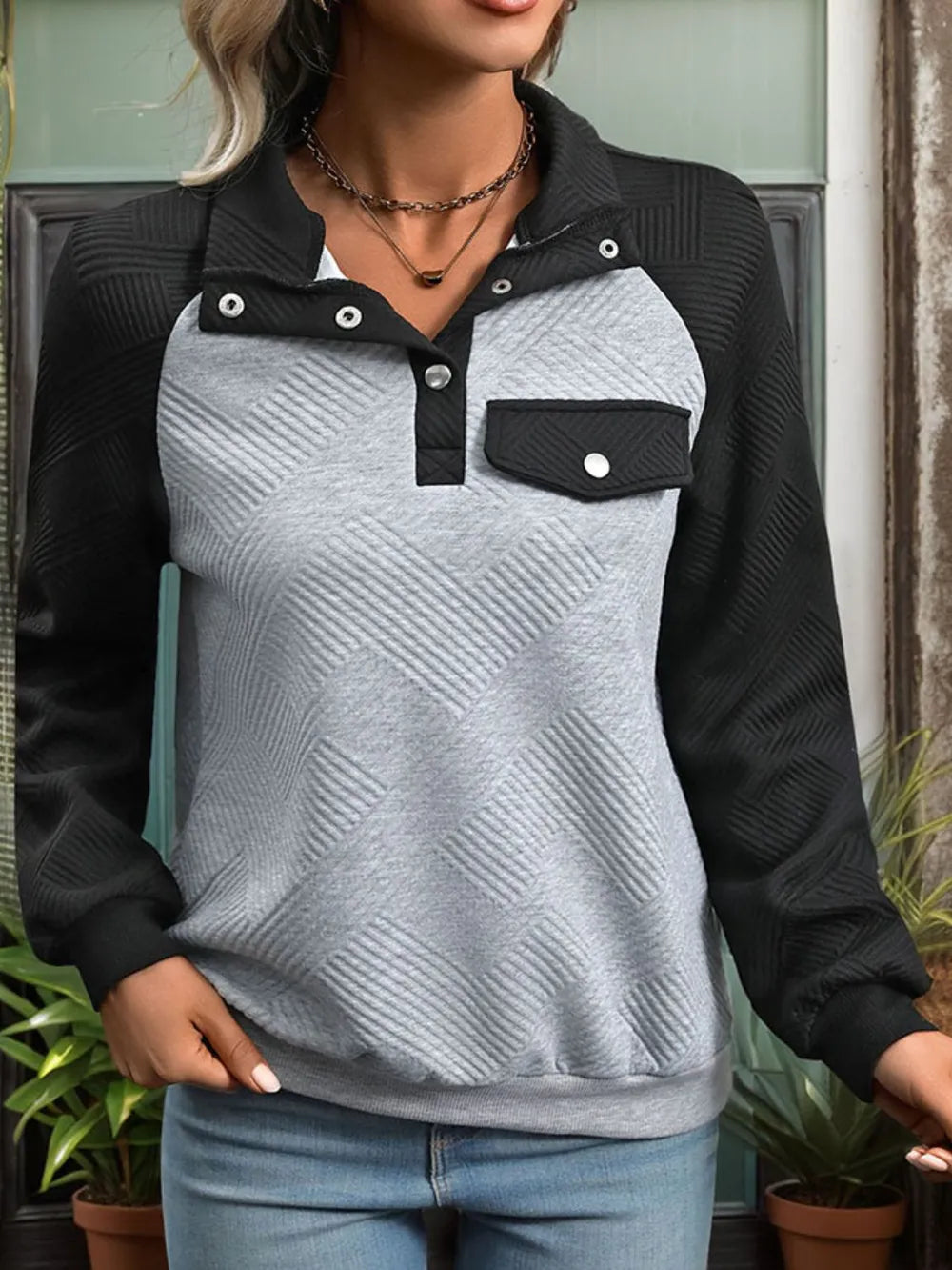Sudadera de Manga Larga Texturizada en Contraste