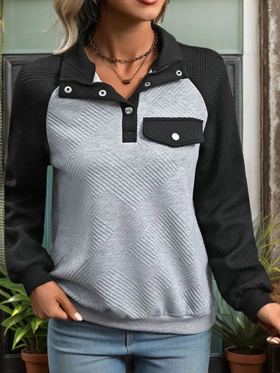 Sudadera de Manga Larga Texturizada en Contraste