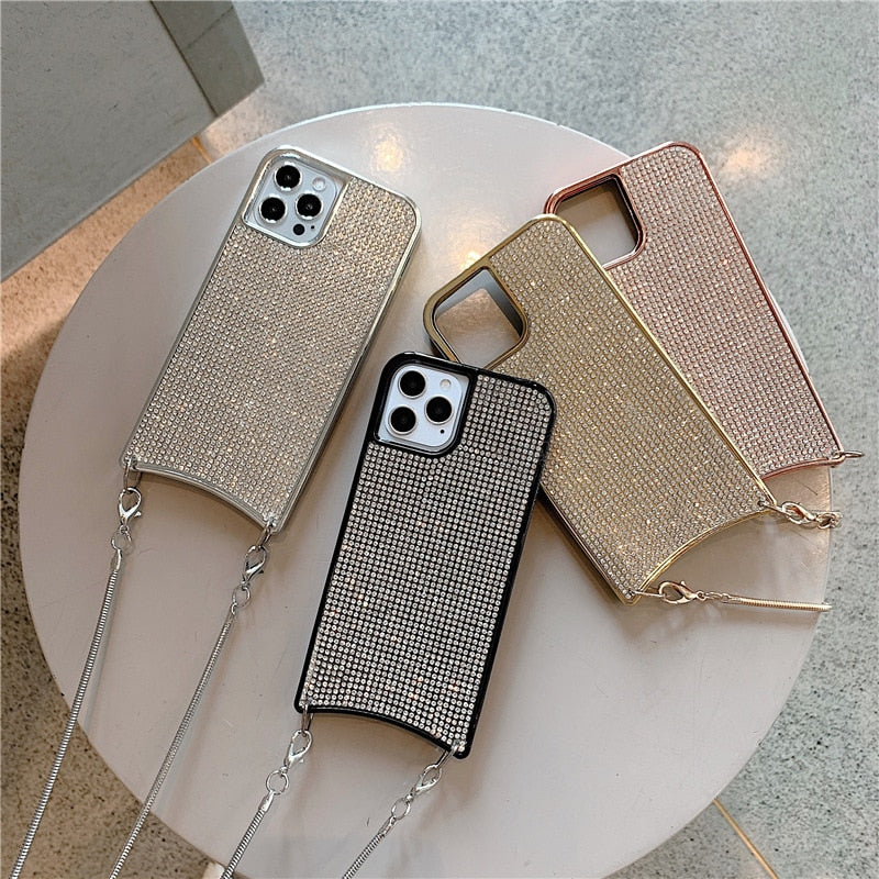 Crossbody Lanyard Glitter Diamonds Shoulder Phone Case For Iphone 13 13Pro 12 11 Pro XS Max X XR 7 8 Plus Luxury Shining Cover - Korvel