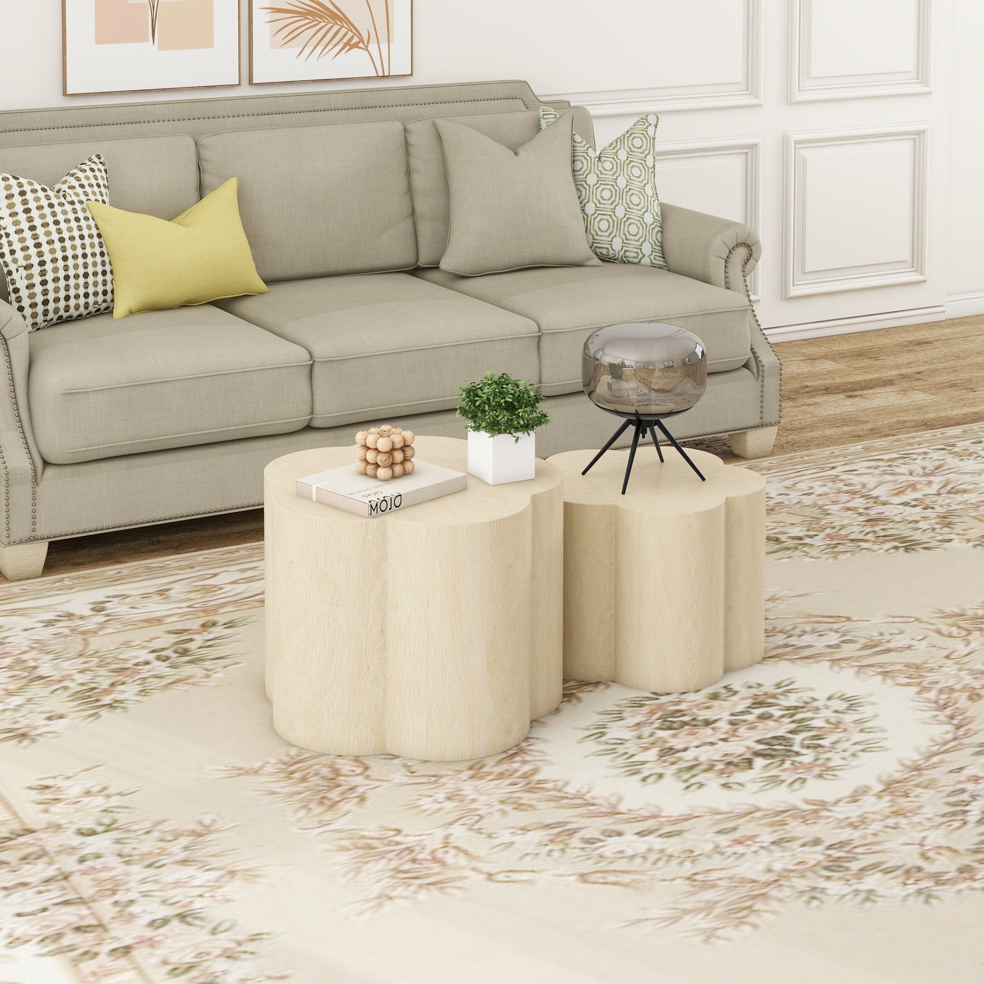 Coffee Table Set of 2, Cloud Coffee Table ,Nesting Coffee Table,End table, Sidetable for Living room ,Bedroom,Office ,Balcony - Korvel