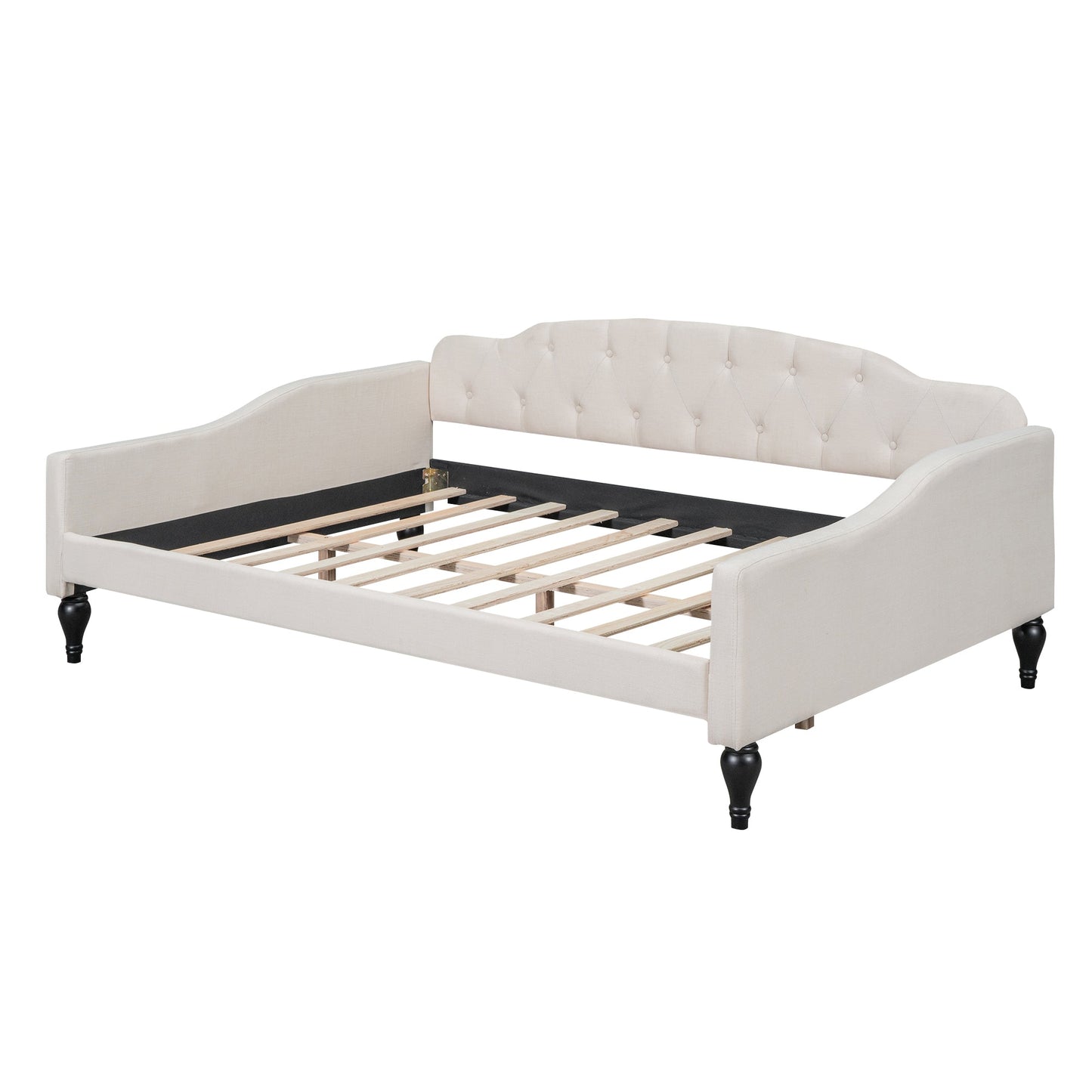 Full Size Upholstered Tufted Daybed in Beige