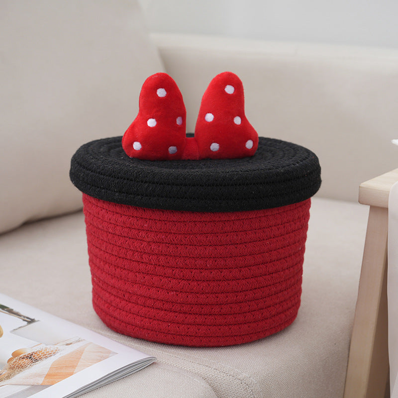 Cartoon cute home desktop sundries storage basket bedroom ornaments cotton rope storage basket with lid - Korvel
