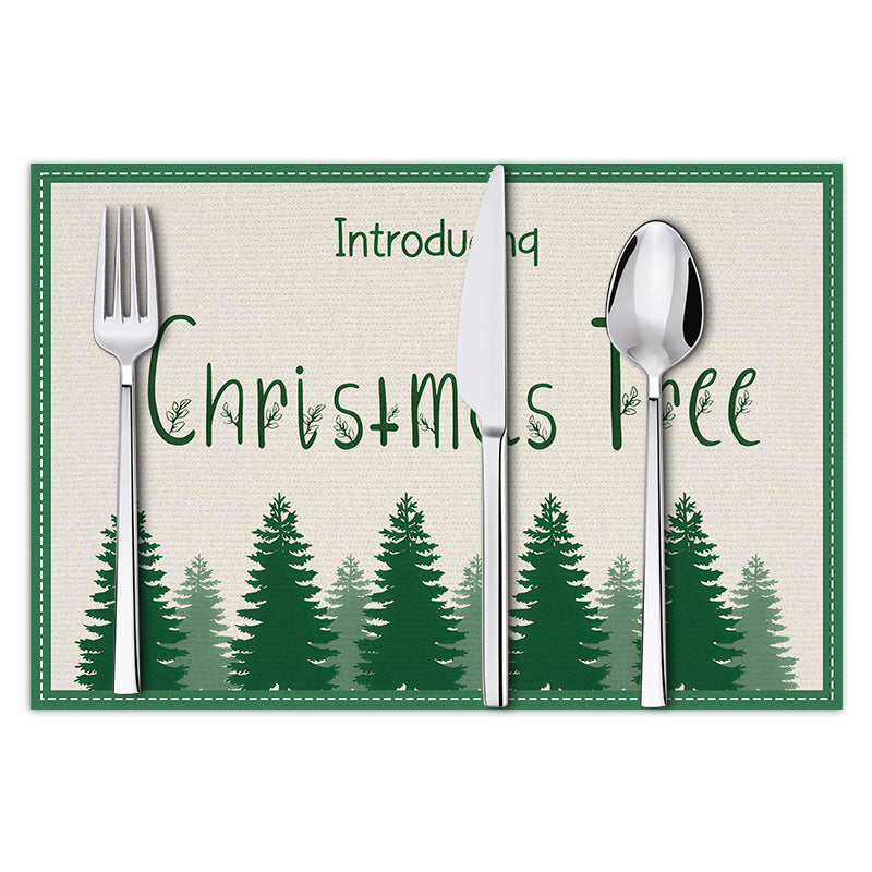 stmas linen placemats holiday party decorations insulation mats linen Christmas tree printed coasters - Korvel