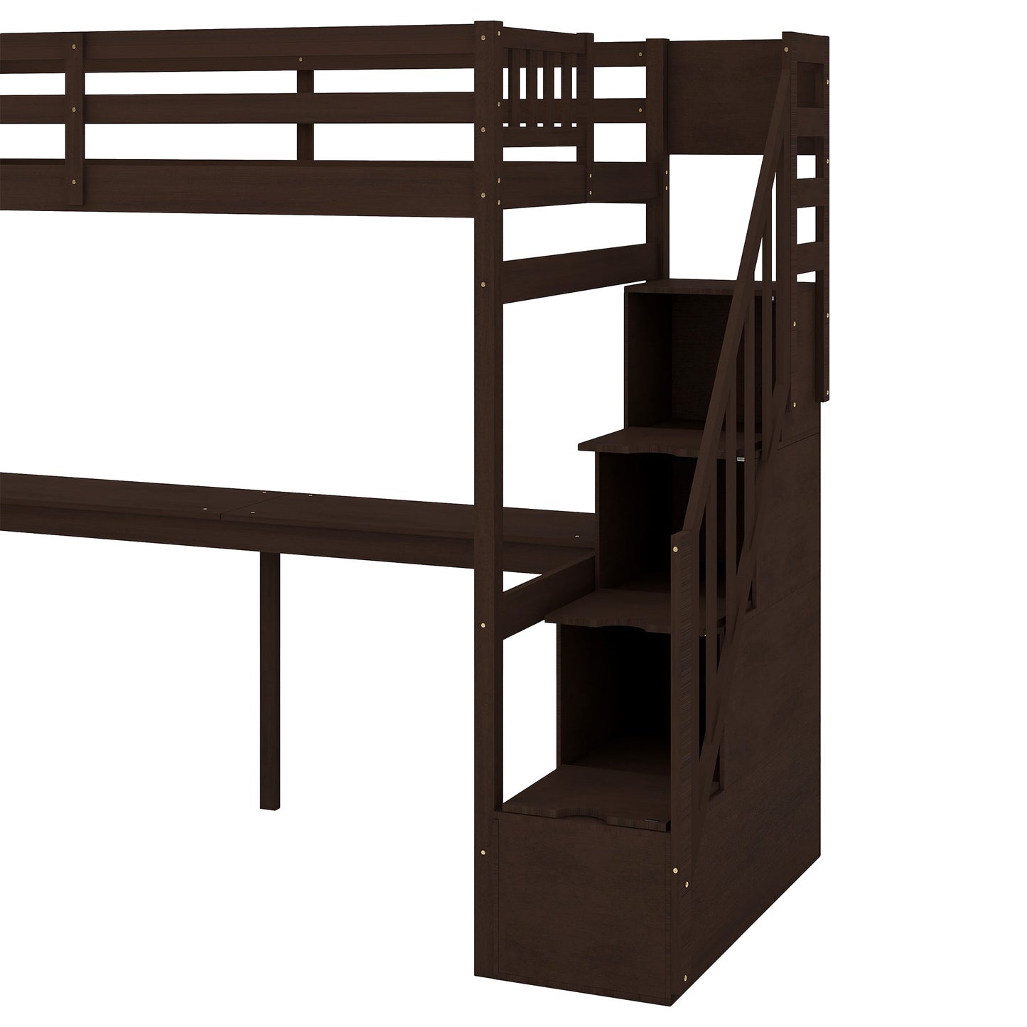 Twin Size Loft Bed with Storage Staircase and Built-in Desk - Espresso