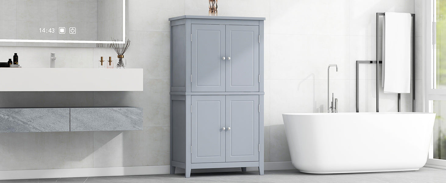 Bathroom floor storage cabinet, bathroom storage cabinet, 4-door independent cabinet, adjustable shelf, adaptive shelf, gray - Korvel