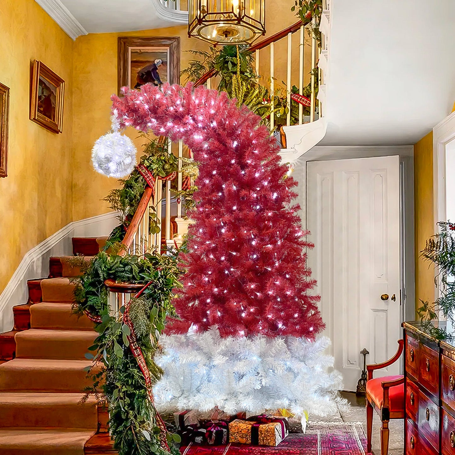 6FT Curved Top Artificial Fir Christmas Tree with LED Lights