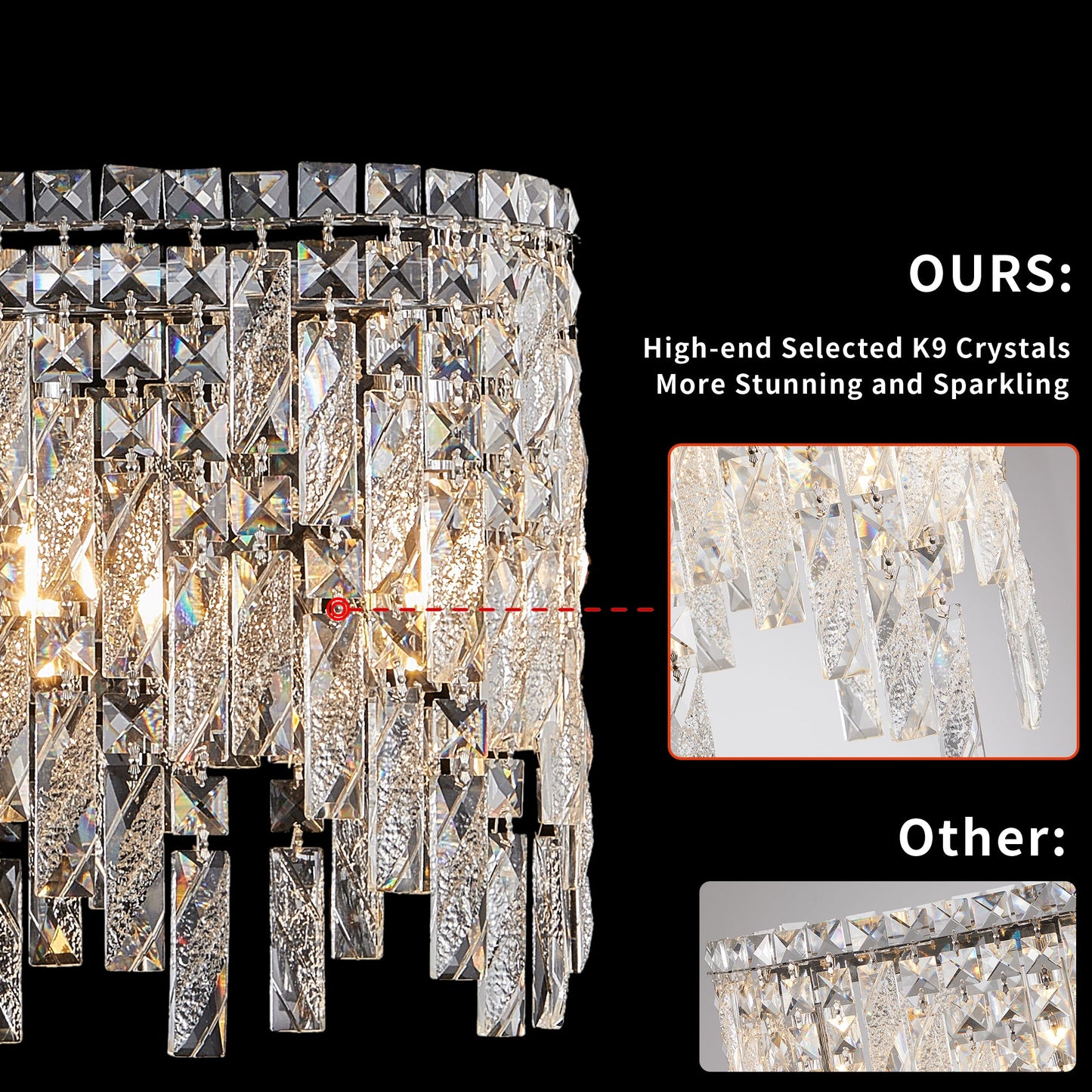 Silver elegant oval crystal pendant light, modern ceiling fixture with reflective suspended crystal (bulb not included) - Korvel