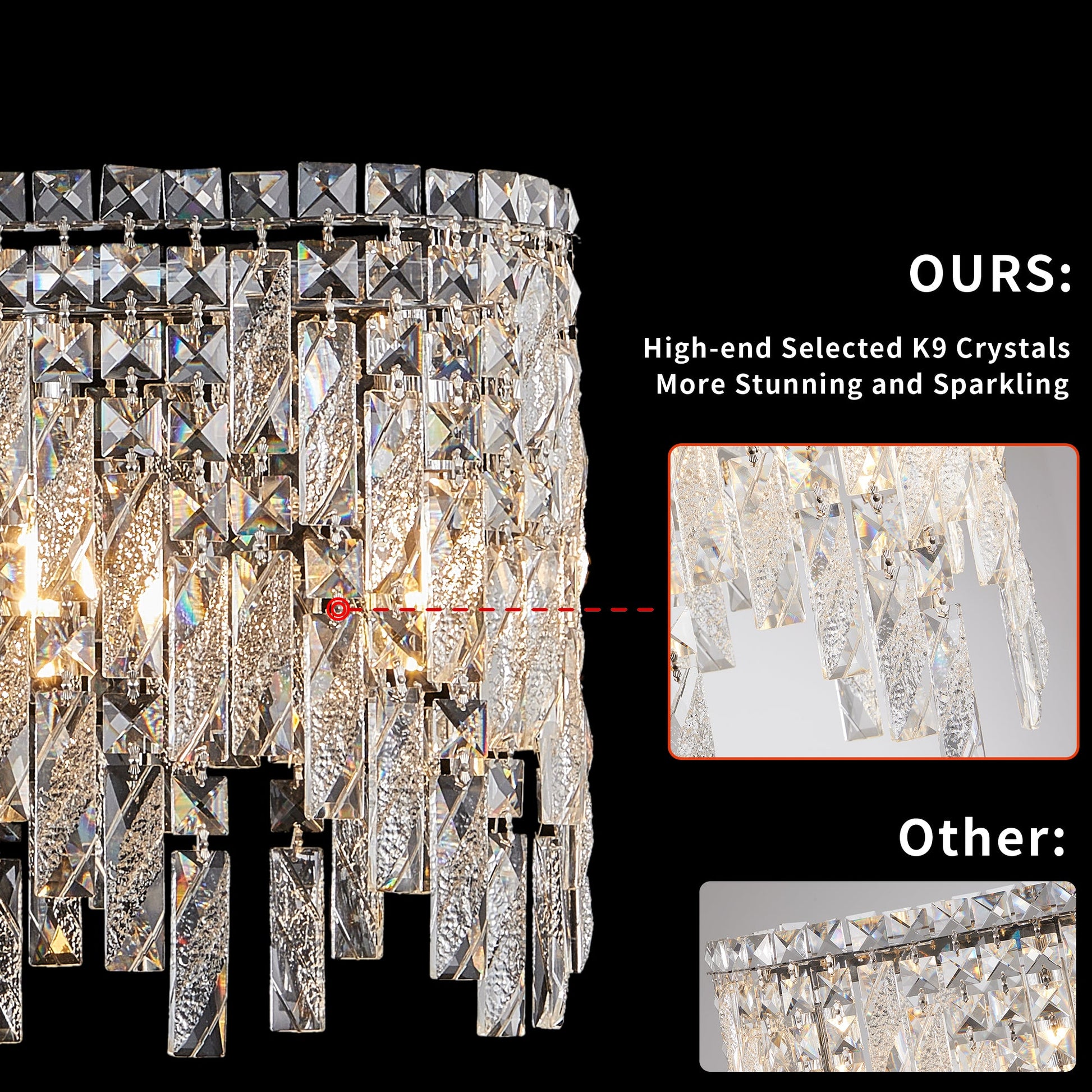 Silver elegant oval crystal pendant light, modern ceiling fixture with reflective suspended crystal (bulb not included) - Korvel