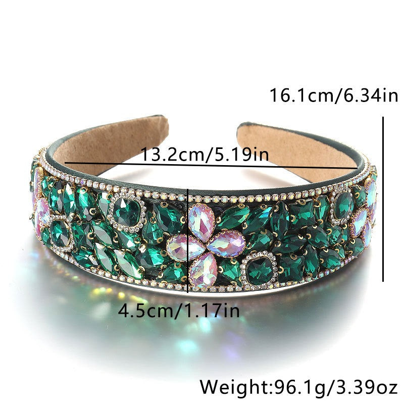 Fashionable diamond inlaid four leaf clover Baroque retro full inlaid rhinestone sponge headband - Korvel