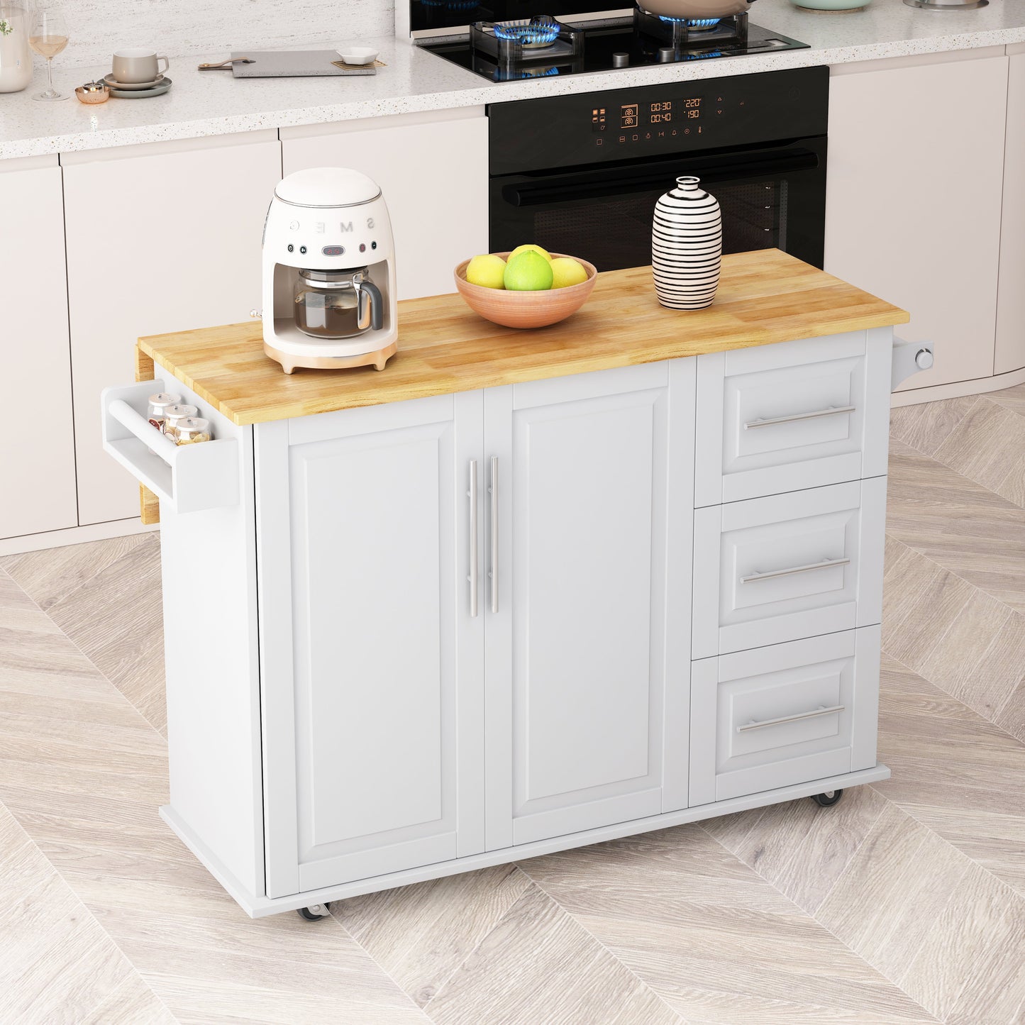 Elegant Kitchen Island Cart with Storage and Spice Rack