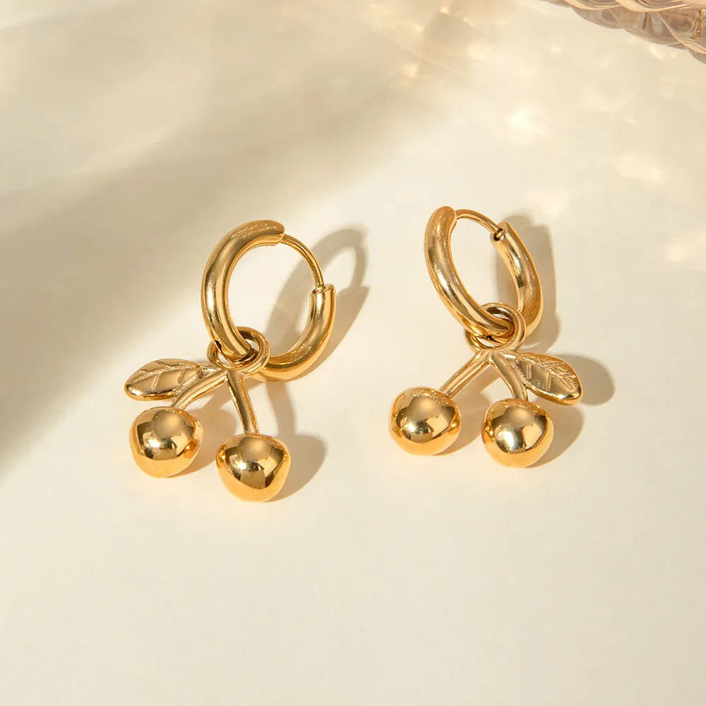 Stainless Steel Cherry Drop Earrings - Korvel
