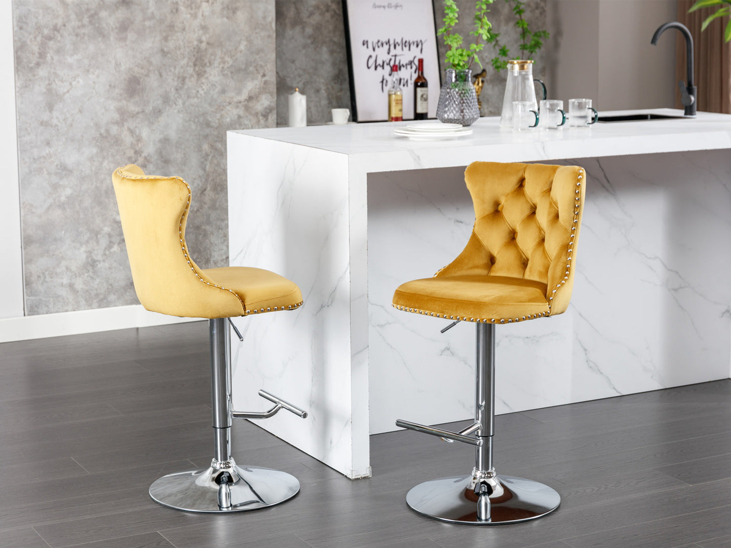 Taburetes de Bar Ajustables Modernos con Base de Cromo - Set de 2