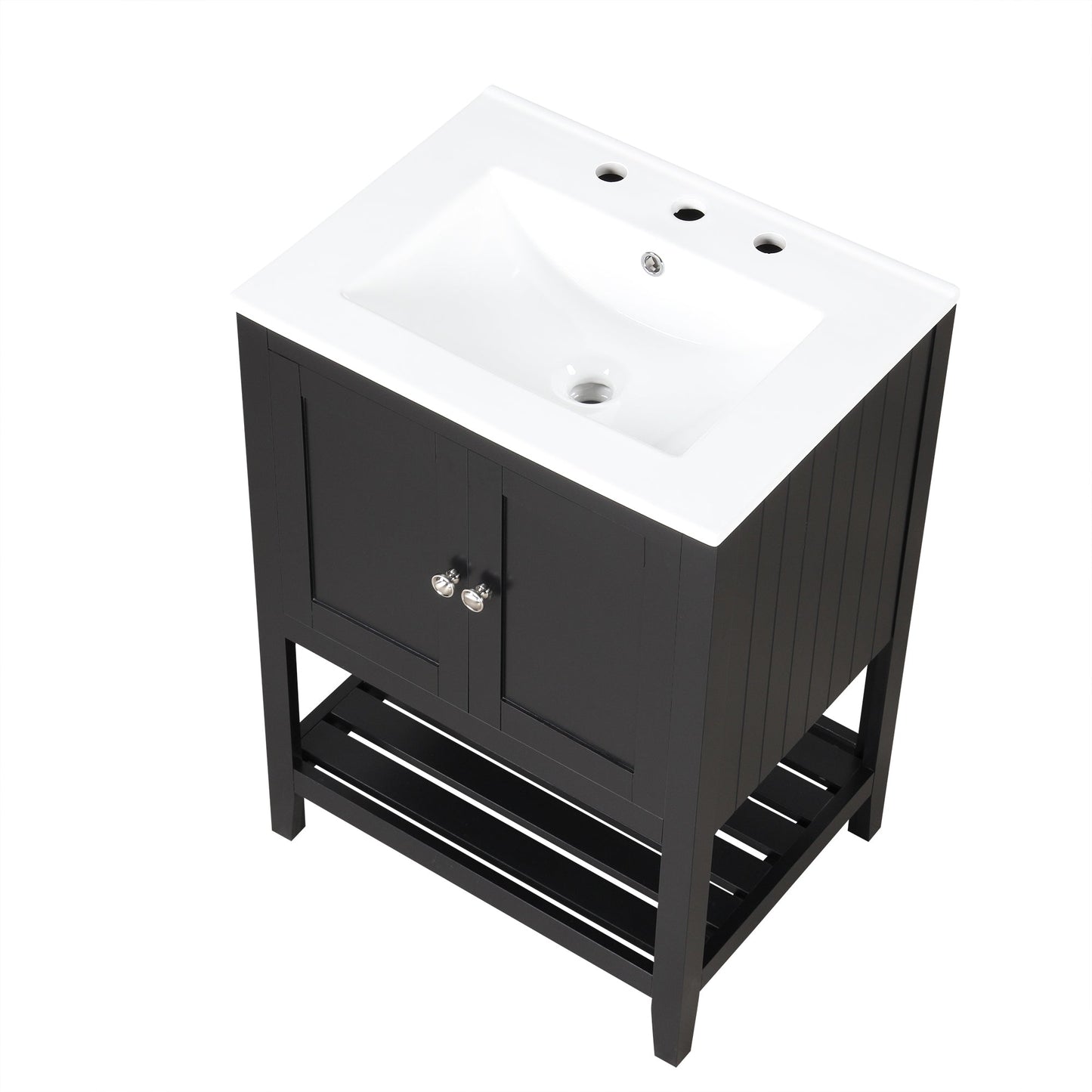 Meuble de salle de bain moderne noir de 24" avec évier en céramique élégant