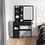Left drawer desktop vanity+cushioned stool, 2 AC+2 USB power stations, touch sliding LED mirror, tri color switch - Korvel