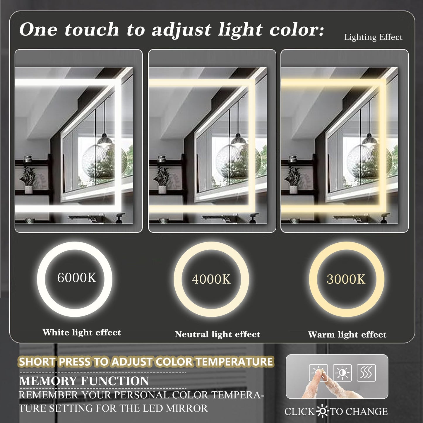 LED Bathroom Mirror 72x36 Inch with Anti-Fog and Dimming Features