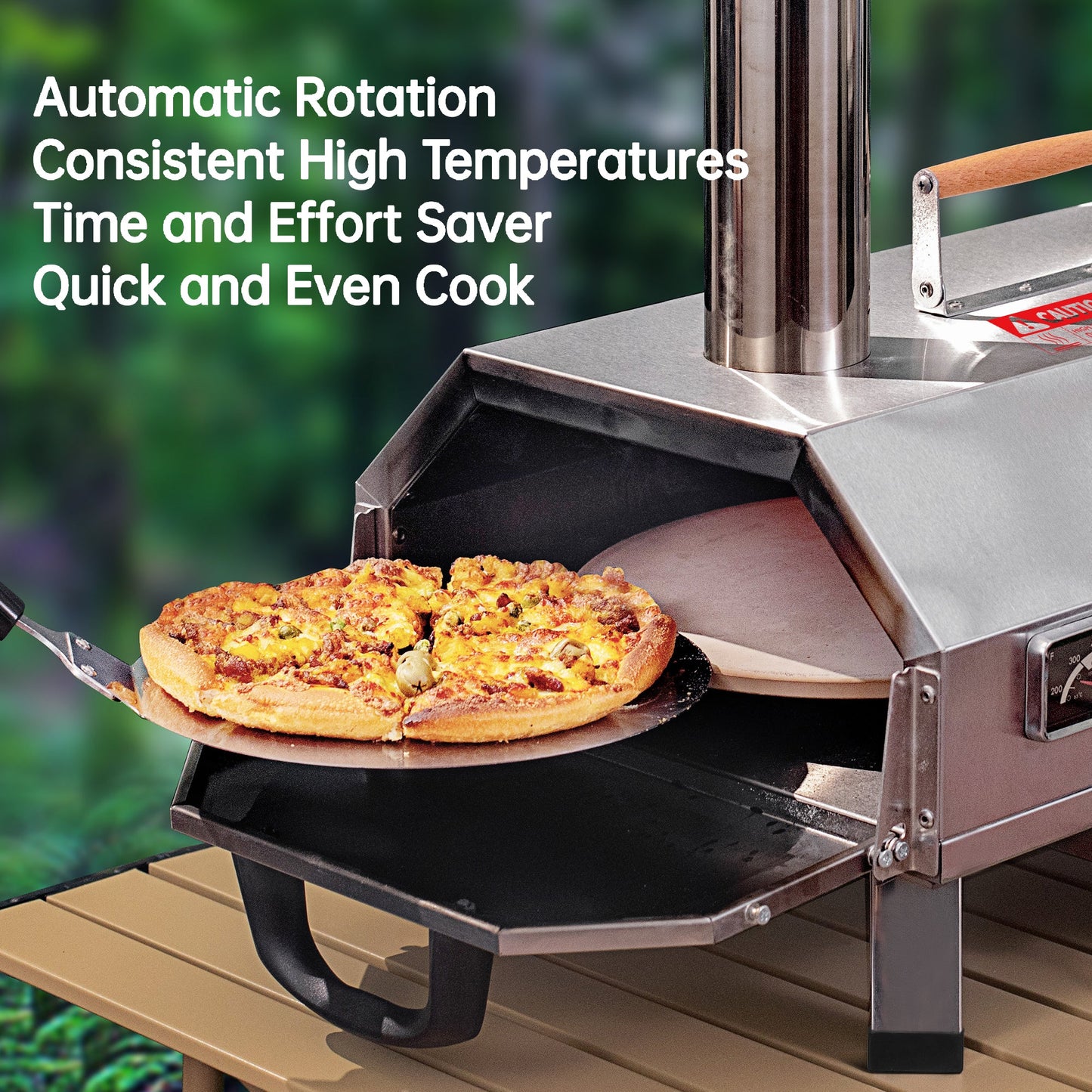 Stainless Steel Pizza Oven Outdoor 12" Automatic Rotatable Pizza Ovens Portable Wood Fired Pizza Oven Pizza Maker with Timer - Korvel