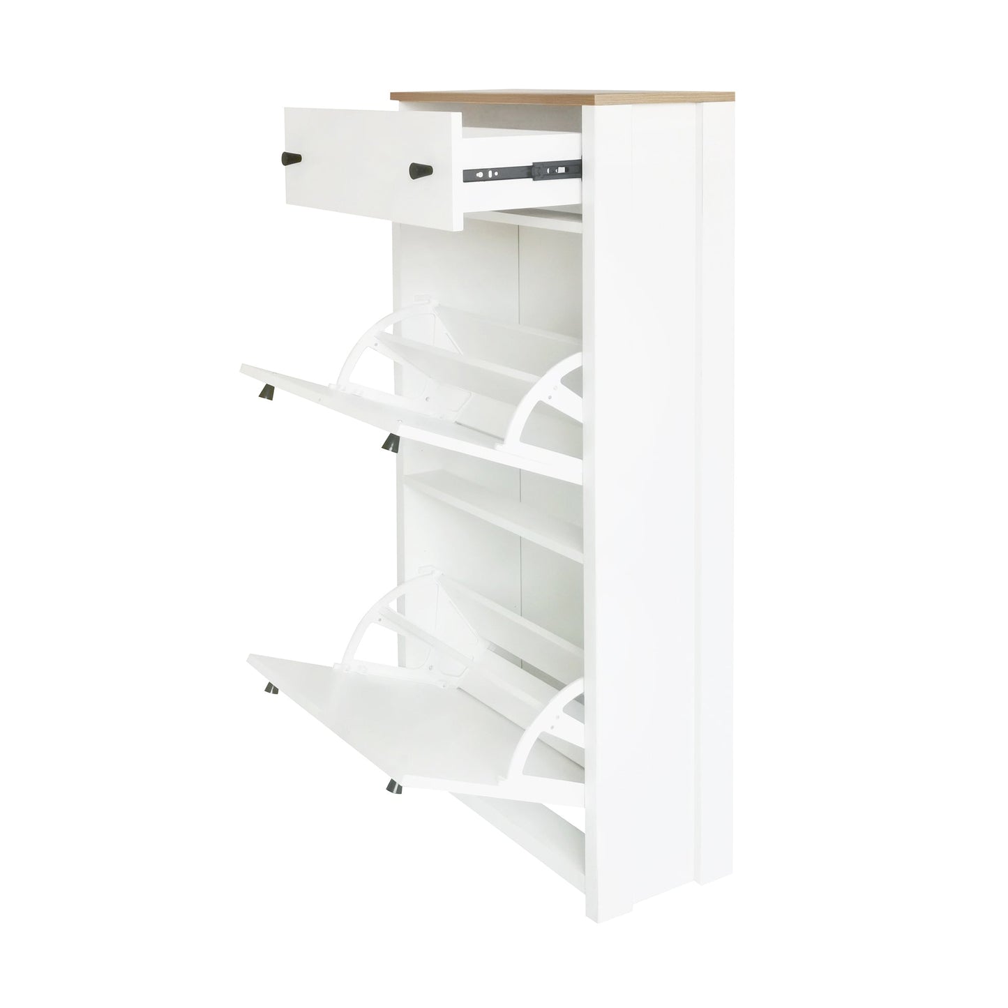 ONTREND ultra-thin shoe cabinet set with 4 flip drawers and adjustable panel top shoe rack, white - Korvel