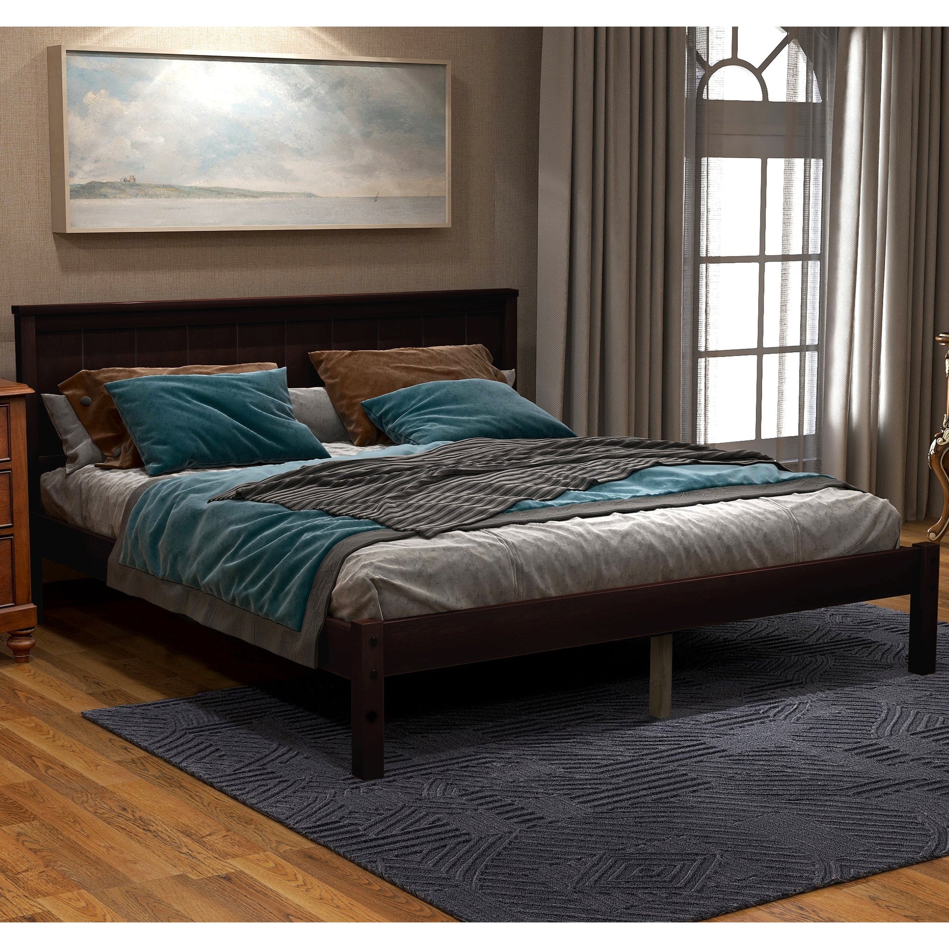 Platform Bed Frame with Headboard, Wood Slat Support, No Box Spring Needed  Full Espresso - Korvel