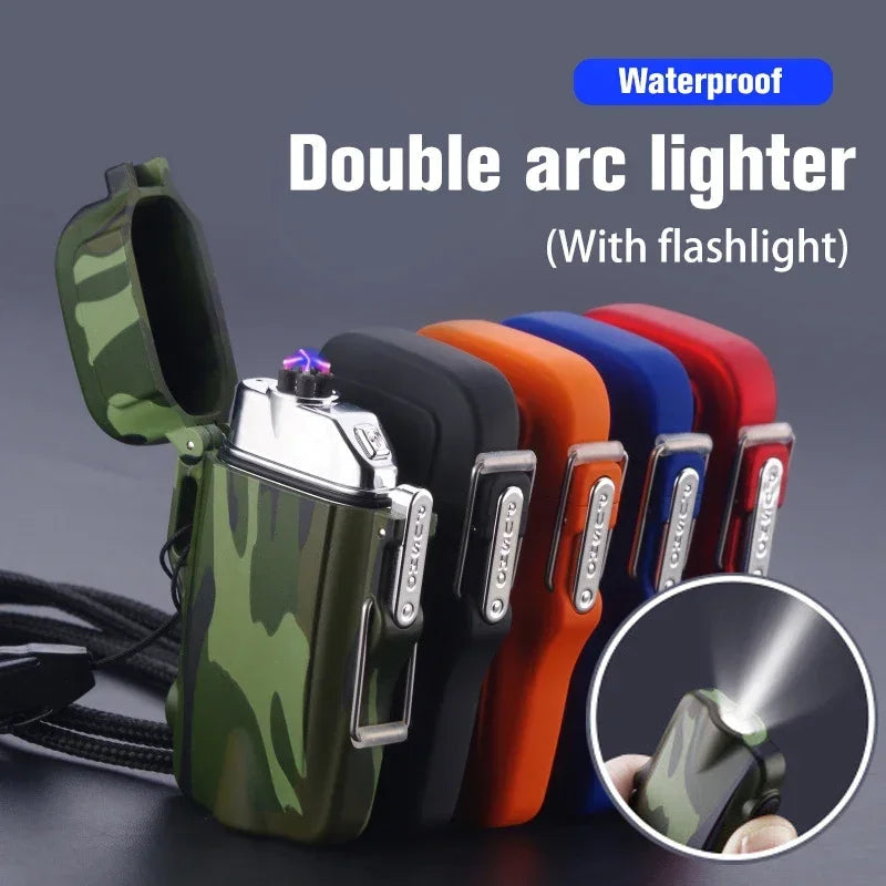Outdoor Dual Plasma Arc Lighter with Flashlight