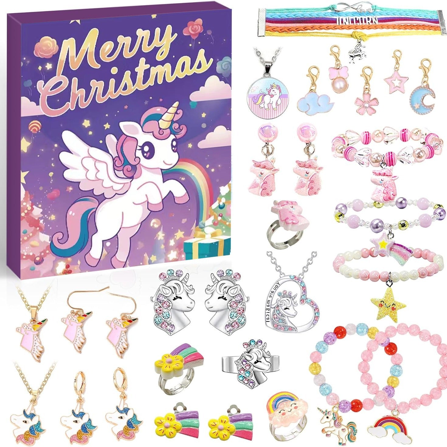 DIY creative children's bracelet jewelry 24-grid calendar Christmas holiday surprise blind box silver set - Korvel