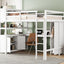 Wood Loft Bed with Cabinet and Bookshelf, Full Size Loft with Wardrobe and Desk for Kids,White - Korvel