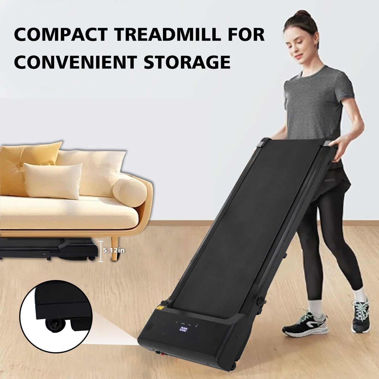 Portable treadmill with remote control, a 240 pound walking and jogging machine, and a black capacity - Korvel