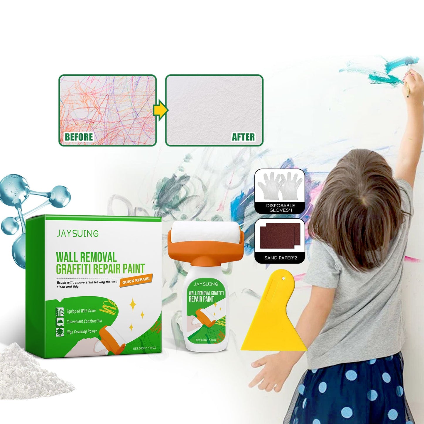 JAYSUING Wall Removal Graffiti Repair Paint, Wall Graffiti Stain Cover Repair Home Self-Painted Wall Paint - Korvel