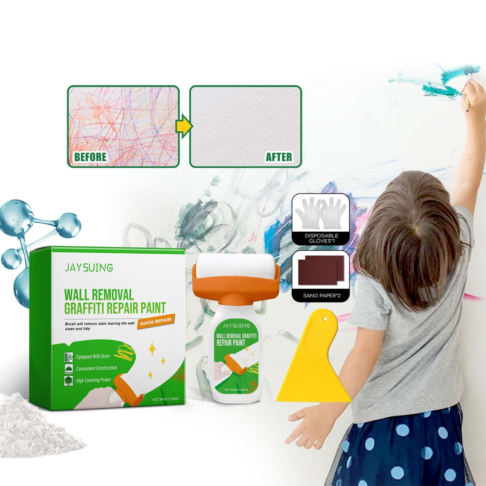 JAYSUING Wall Removal Graffiti Repair Paint, Wall Graffiti Stain Cover Repair Home Self-Painted Wall Paint - Korvel