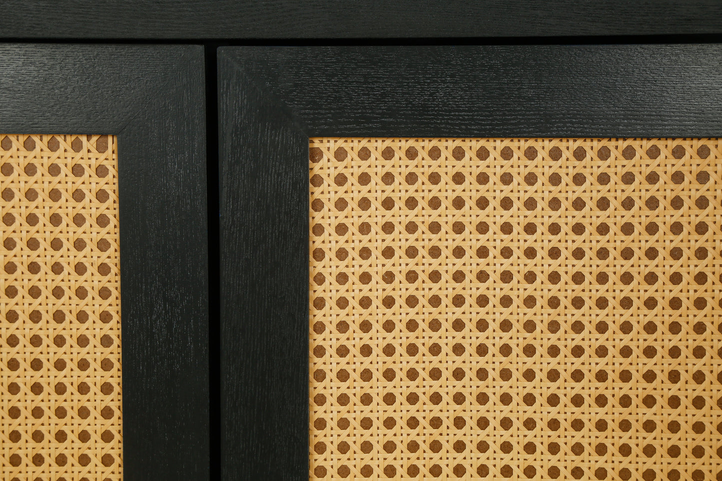 Handcrafted Premium Grain Panels Rattan Sideboard Buffer Cabinet Accent Storage Cabinet With 4 Rattan Doors BLACK - Korvel