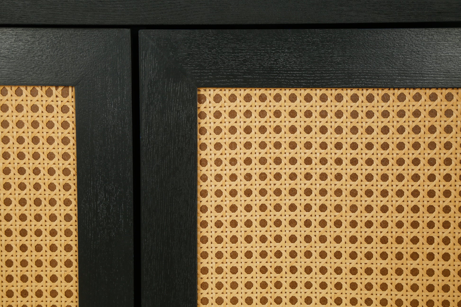 Handcrafted Premium Grain Panels Rattan Sideboard Buffer Cabinet Accent Storage Cabinet With 4 Rattan Doors BLACK - Korvel