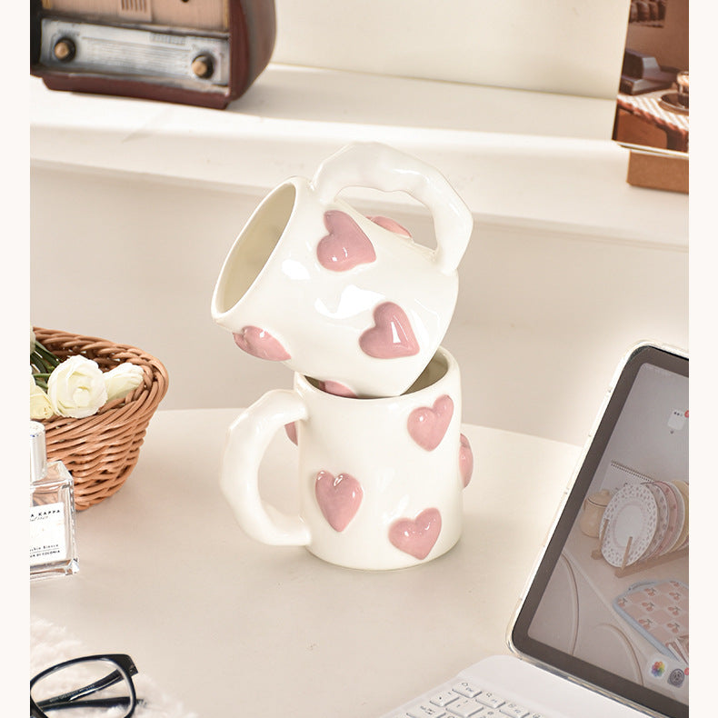 Peach Heart Ceramic Mug - Elegant Pink Design