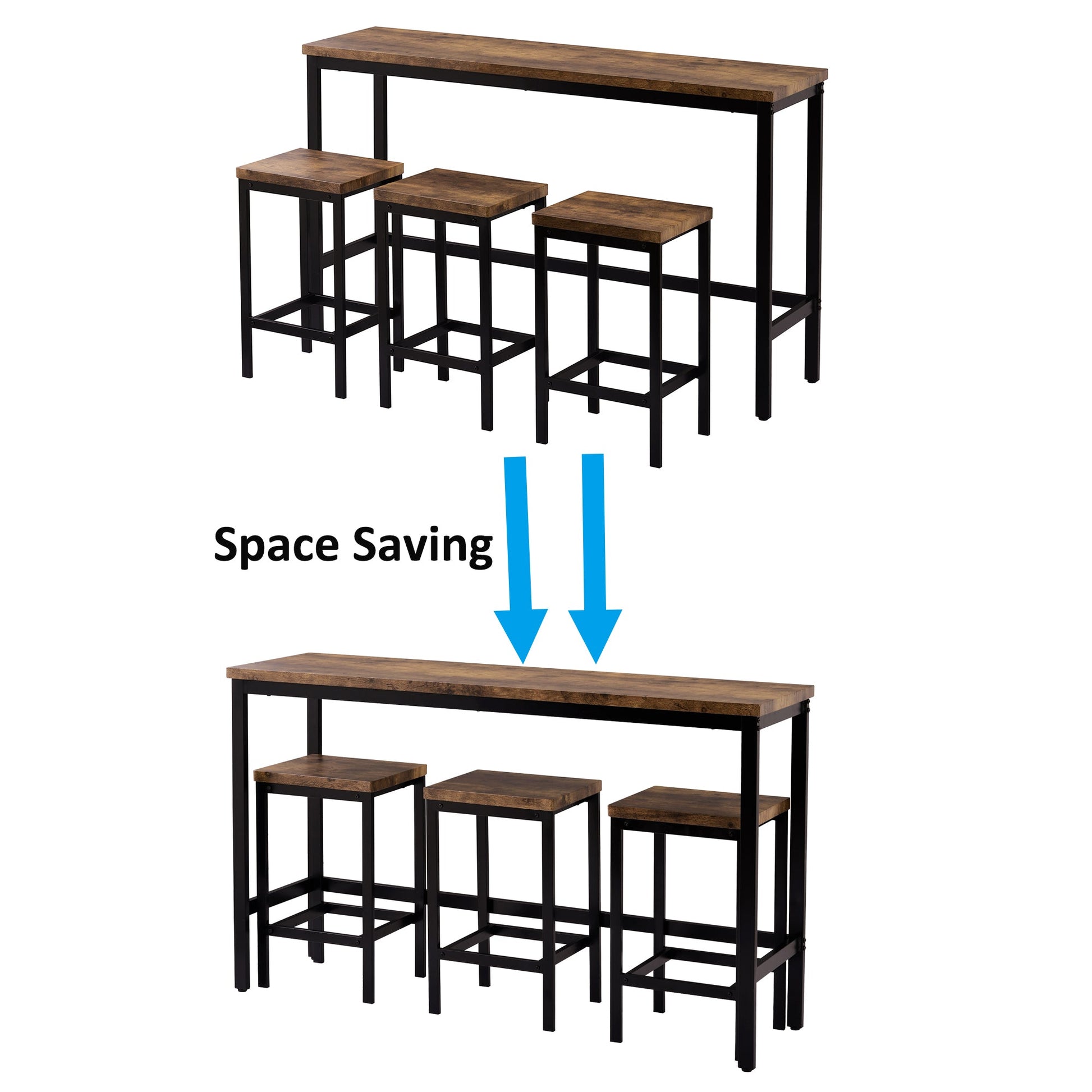 TOPMAX Counter Height Extra Long Dining Table Set with 3 Stools Pub Kitchen Set Side Table with Footrest Brown - Korvel