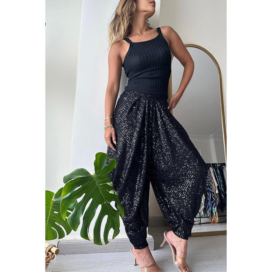 Loose sequin trousers INS elastic waist casual bloomers - Korvel