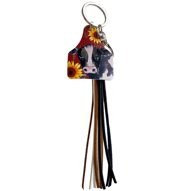 Porte-clés en cuir fait main de style western avec franges