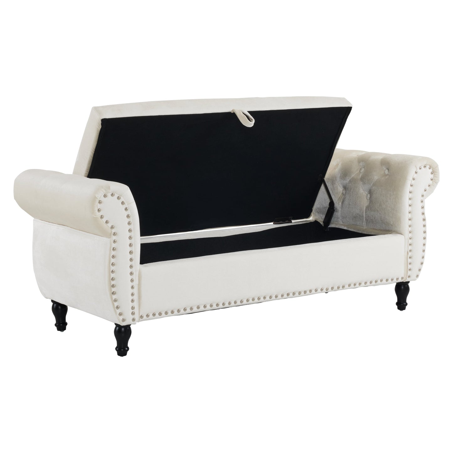 Banc de rangement multifonction en velours avec coussin - Beige