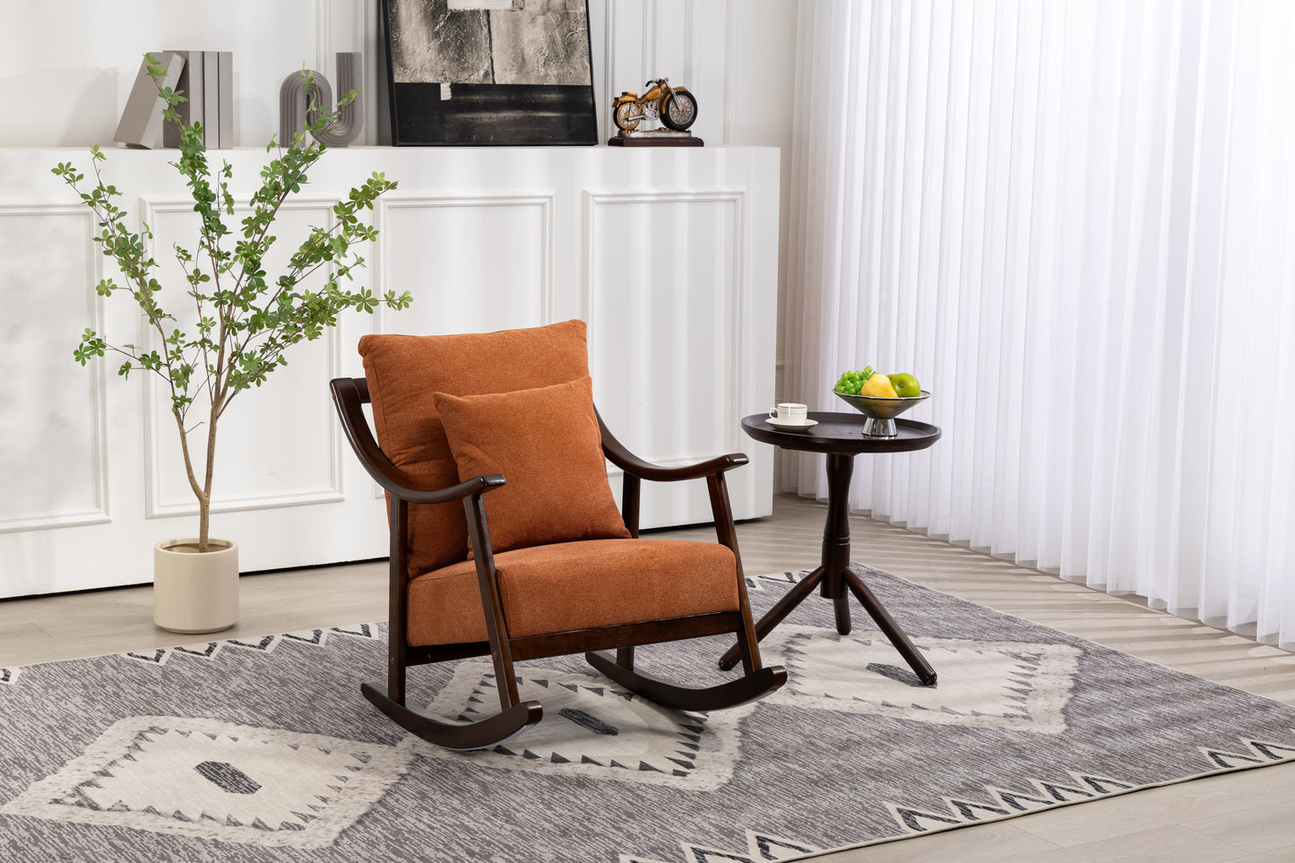woven fabric Mid Century Modern Accent Chairs Comfy Upholstered Glider Arm Chair with Solid Wood for Living Room Bedroom Balcony - Korvel