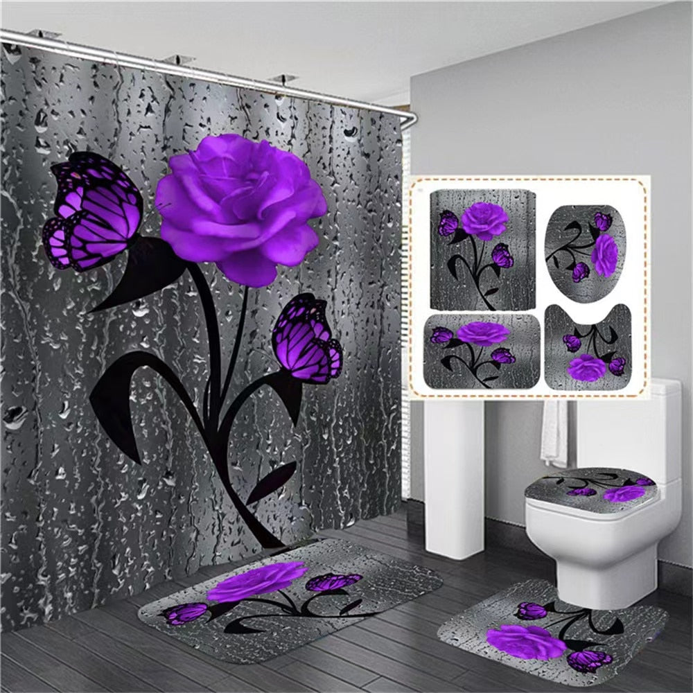 Hot HD Digital Printing Polyester Waterproof Polyester Flower Bathroom Hotel Shower Curtain - Korvel