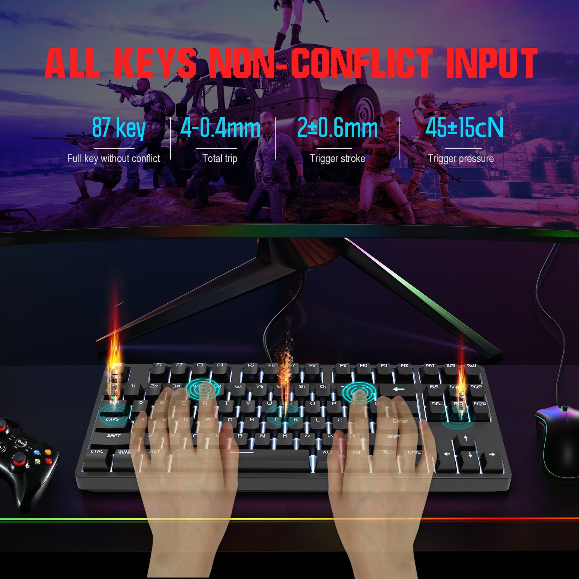 87 key wired mechanical gaming keyboard with red axis for esports and office use, with over 20 types of white light insertable shafts - Korvel